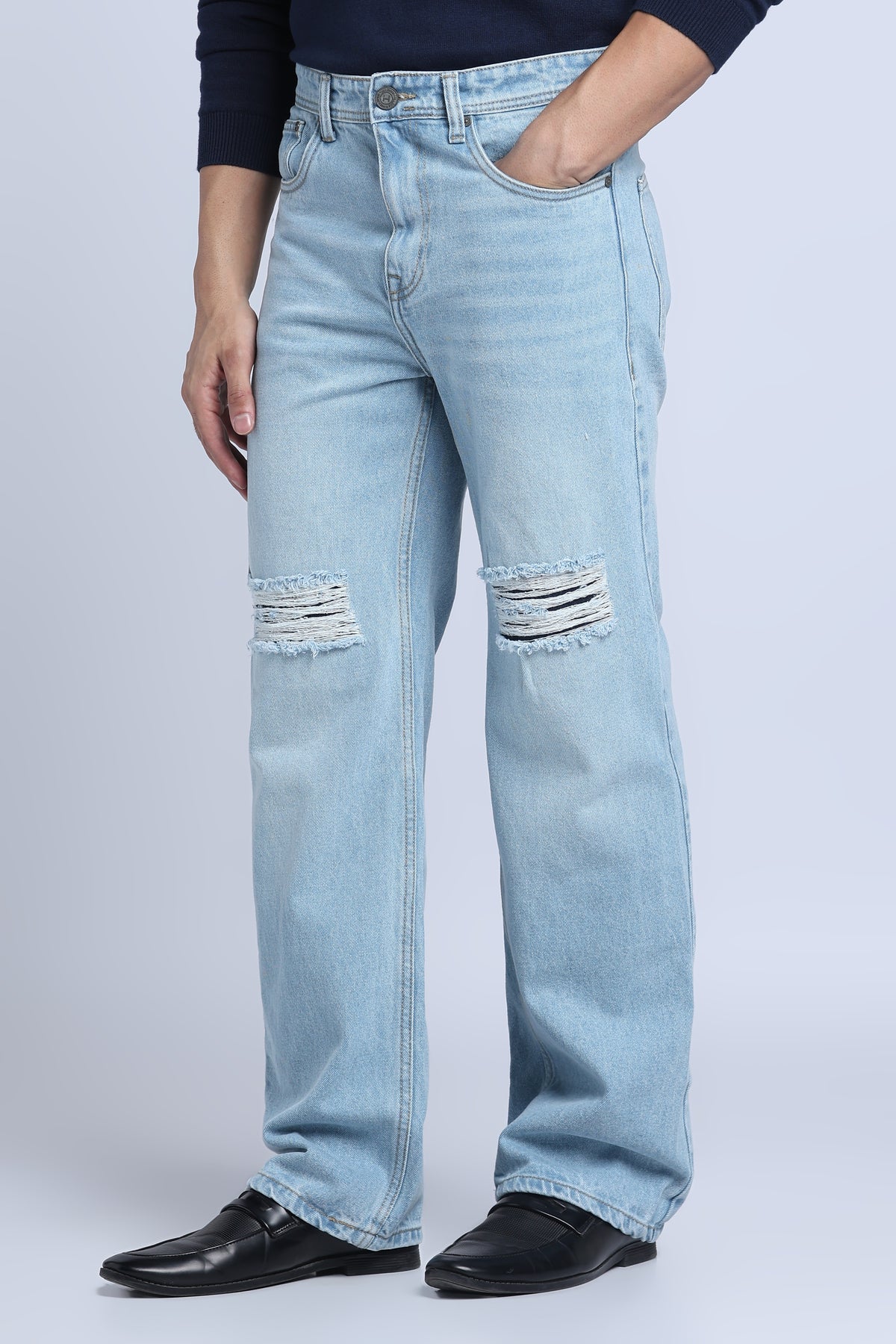 Hillover Light Blue Ripped Straight Fit