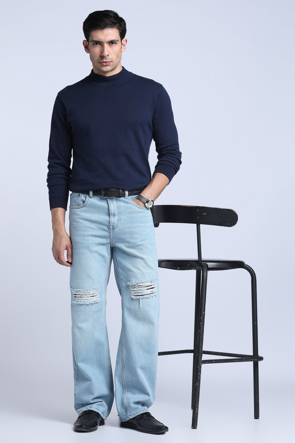 Hillover Light Blue Ripped Straight Fit
