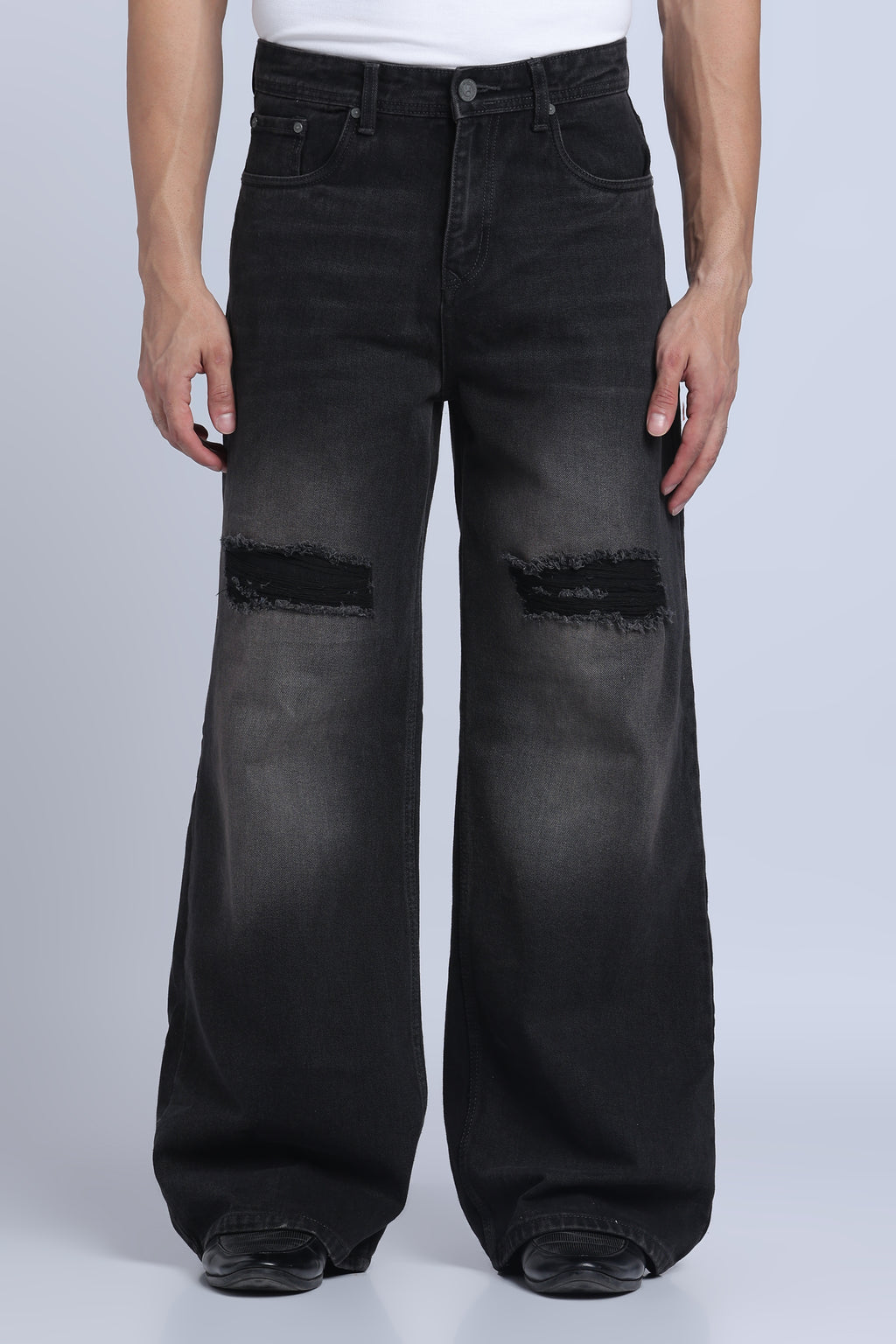 Hillover Men’s Ripped Grey Wide Leg