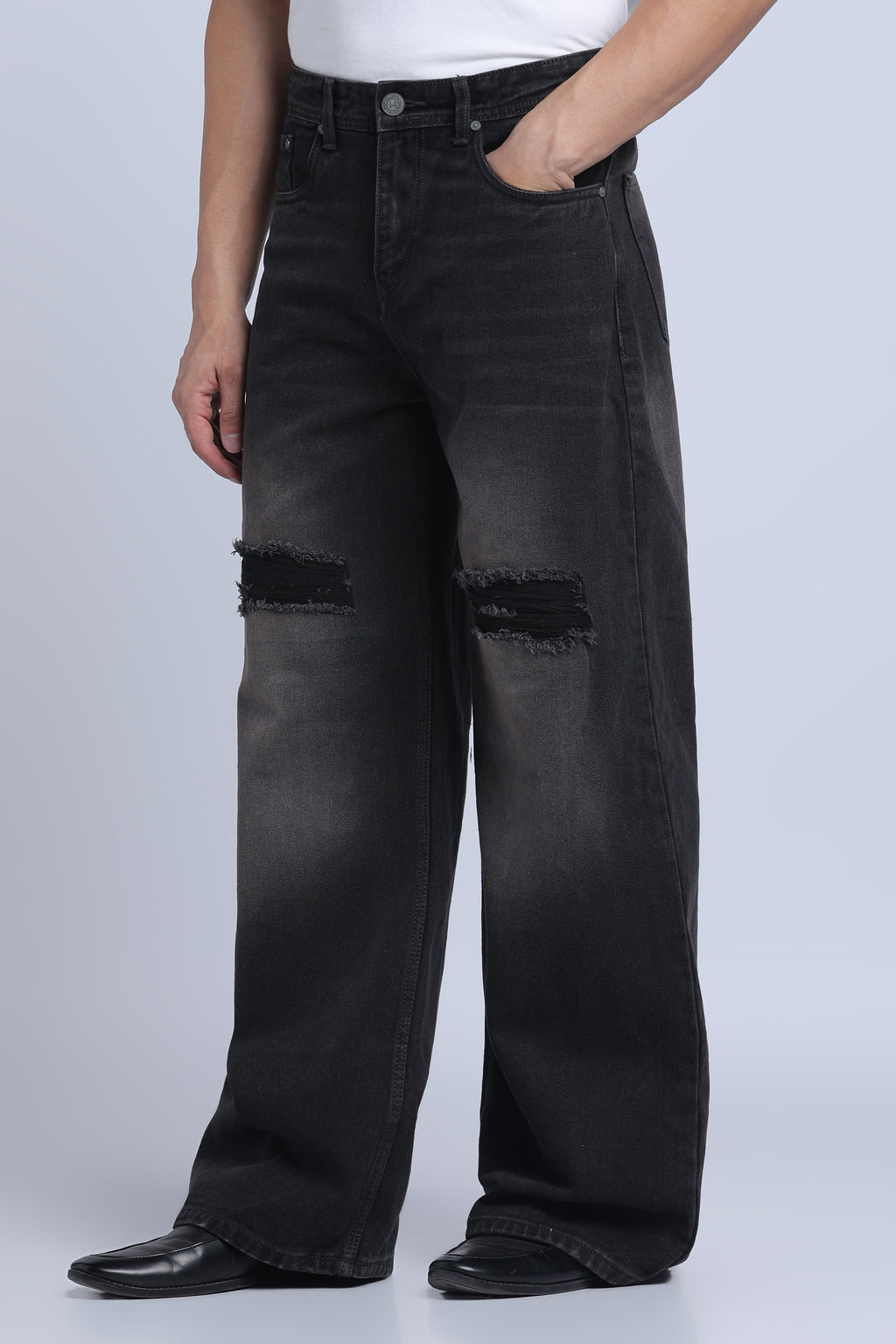 Hillover Men’s Ripped Grey Wide Leg