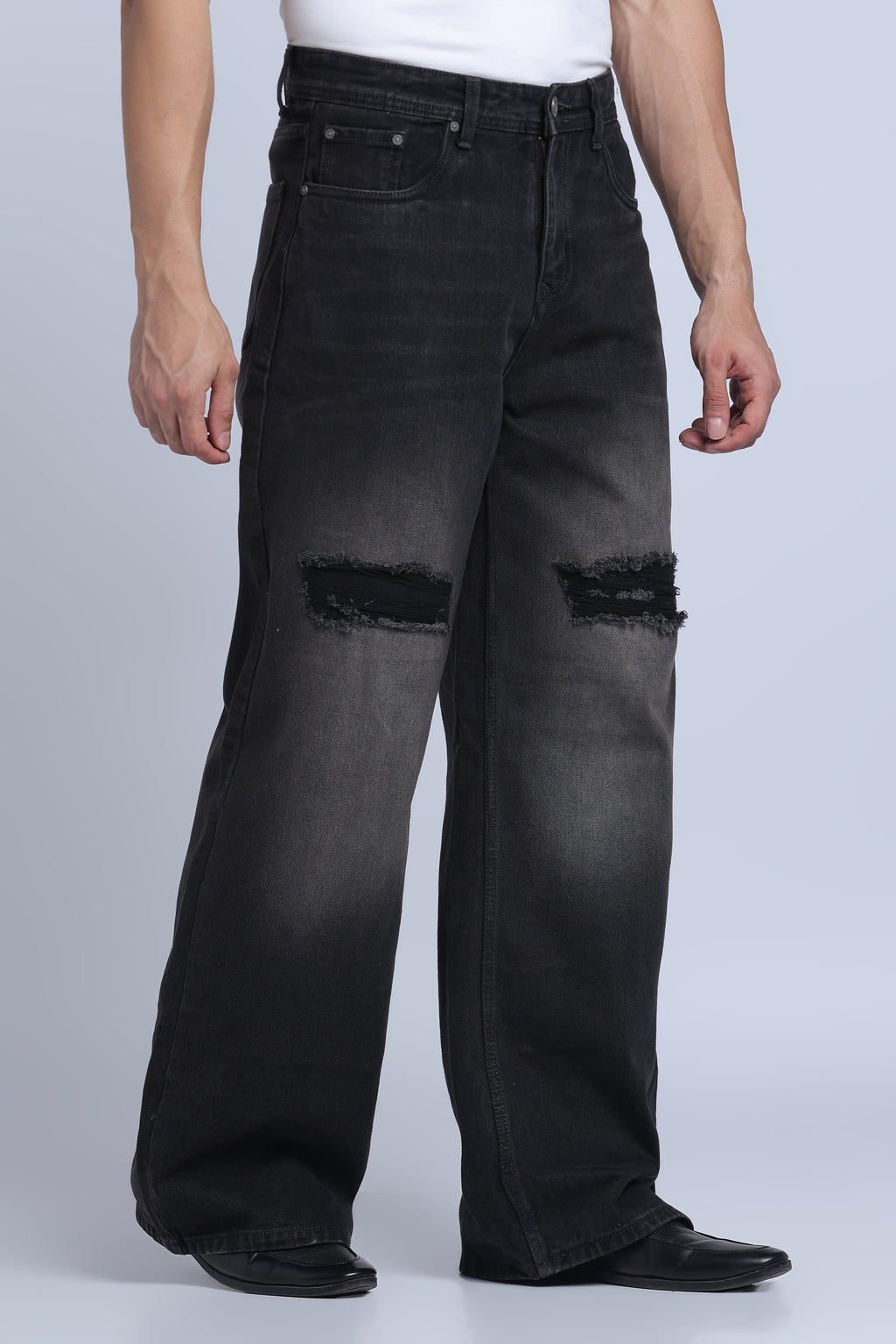 Hillover Men’s Ripped Grey Wide Leg