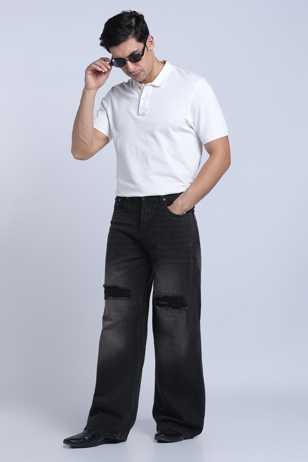 Hillover Men’s Ripped Grey Wide Leg