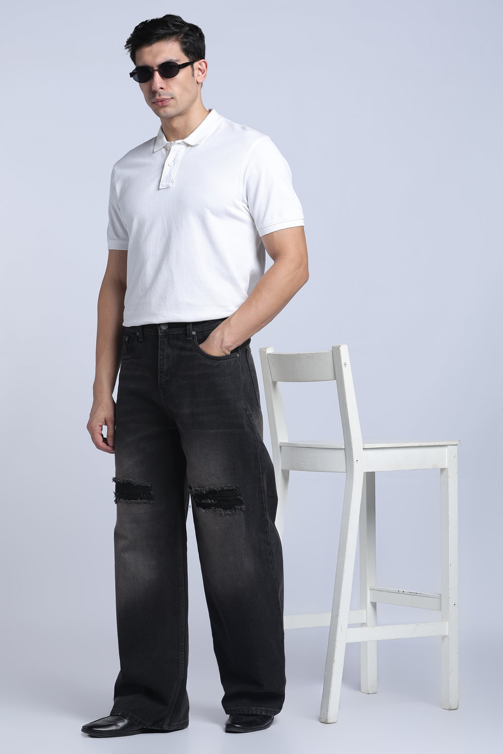 Hillover Men’s Ripped Grey Wide Leg