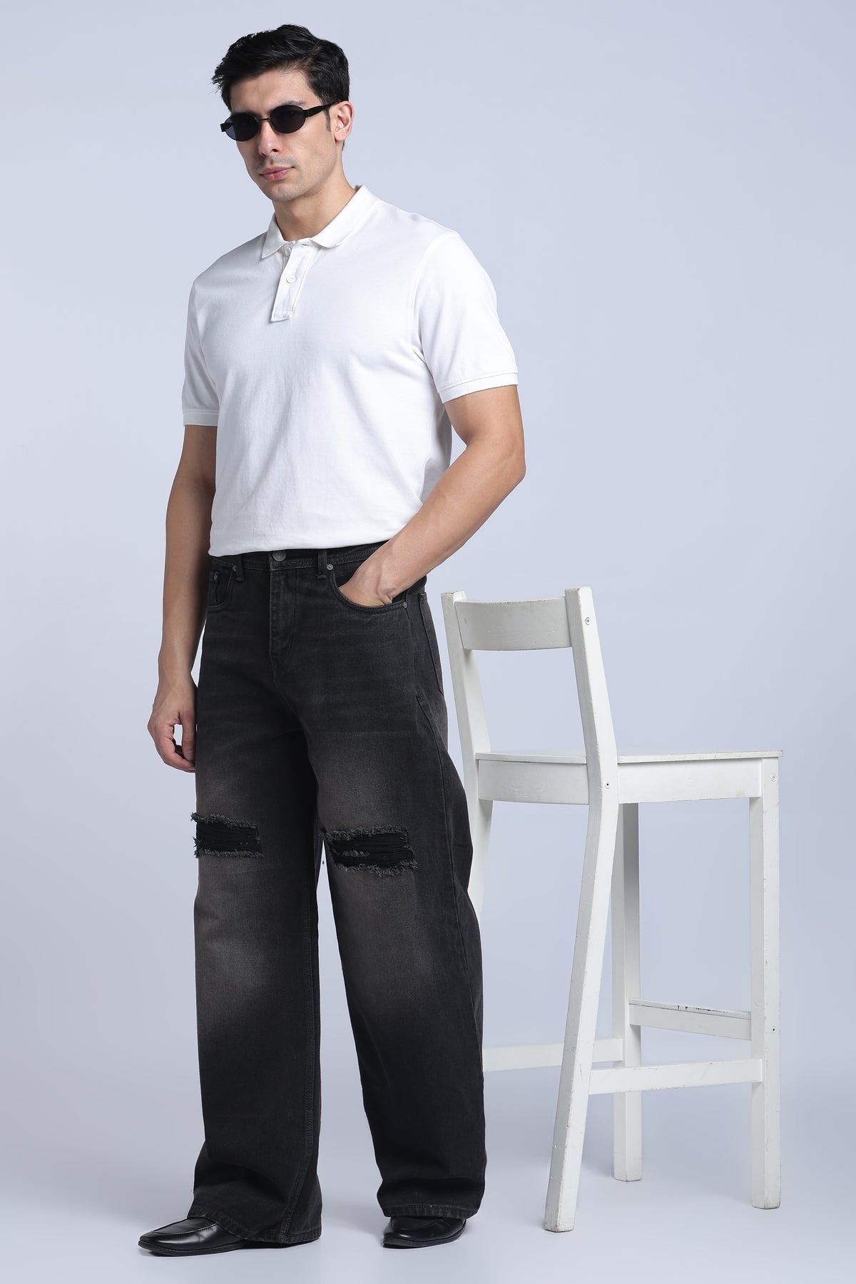 Hillover Men’s Ripped Grey Wide Leg