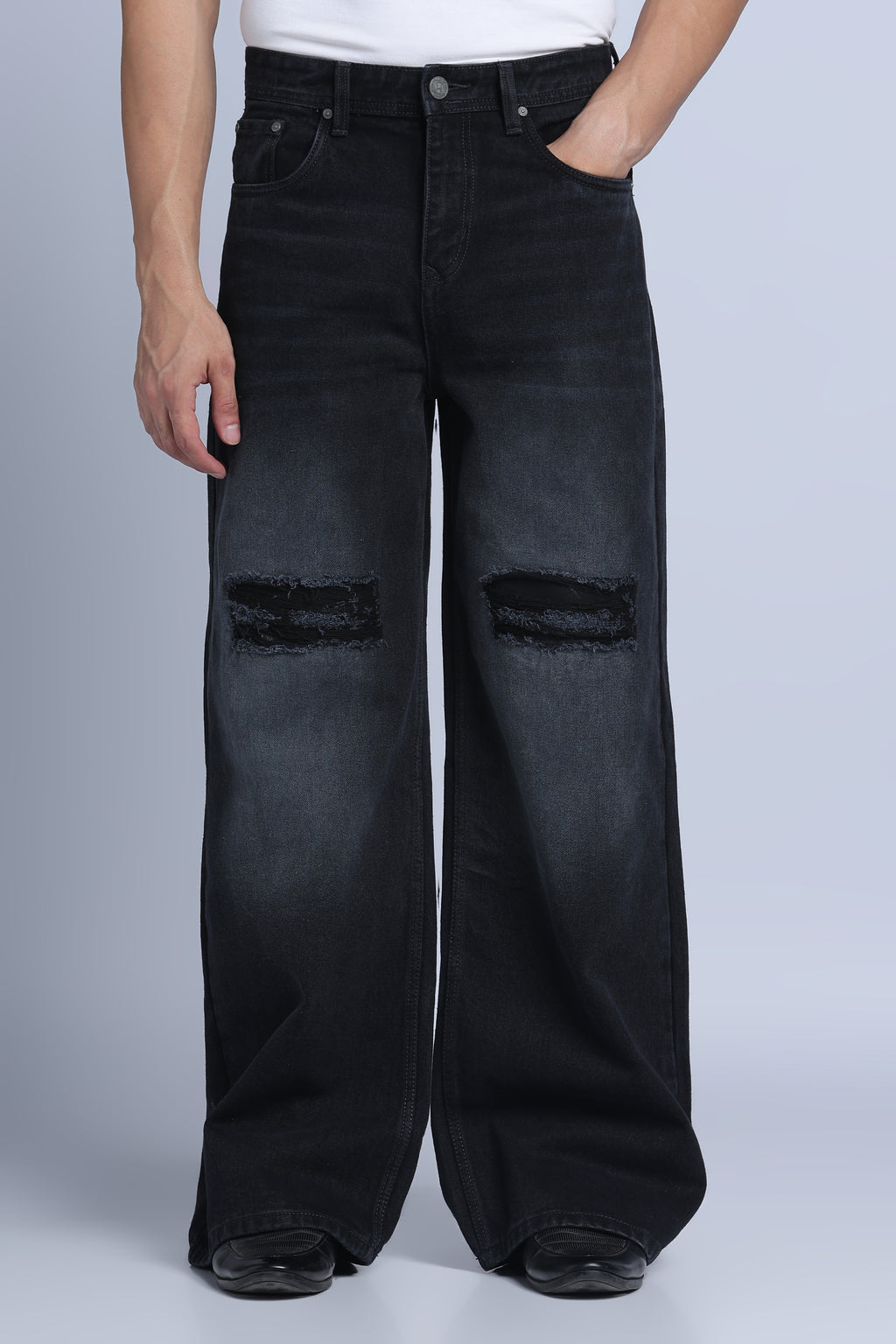 Hillover Men’s Black Ripped Wide Leg