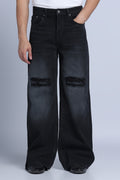 Hillover Men’s Black Ripped Wide Leg