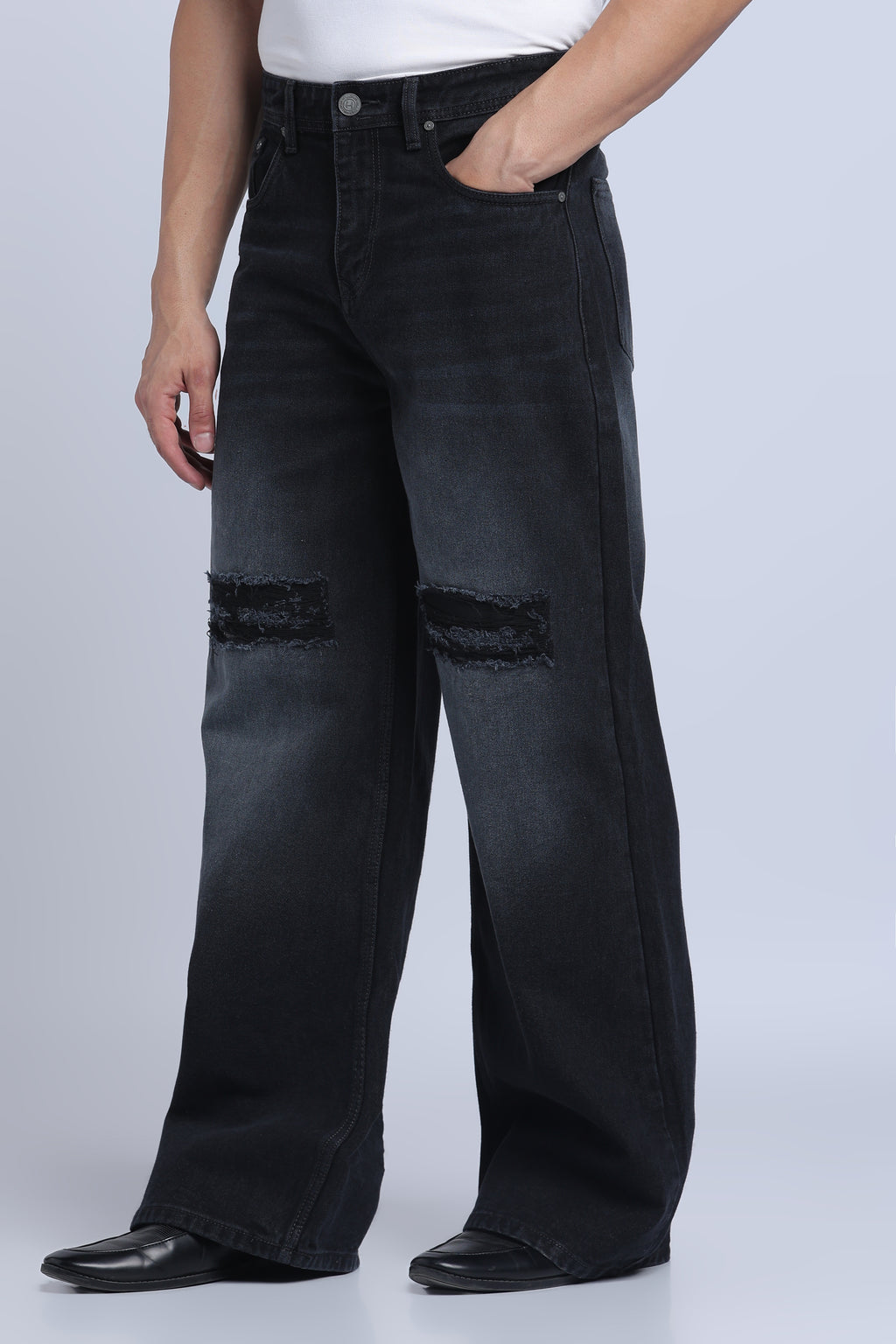 Hillover Men’s Black Ripped Wide Leg