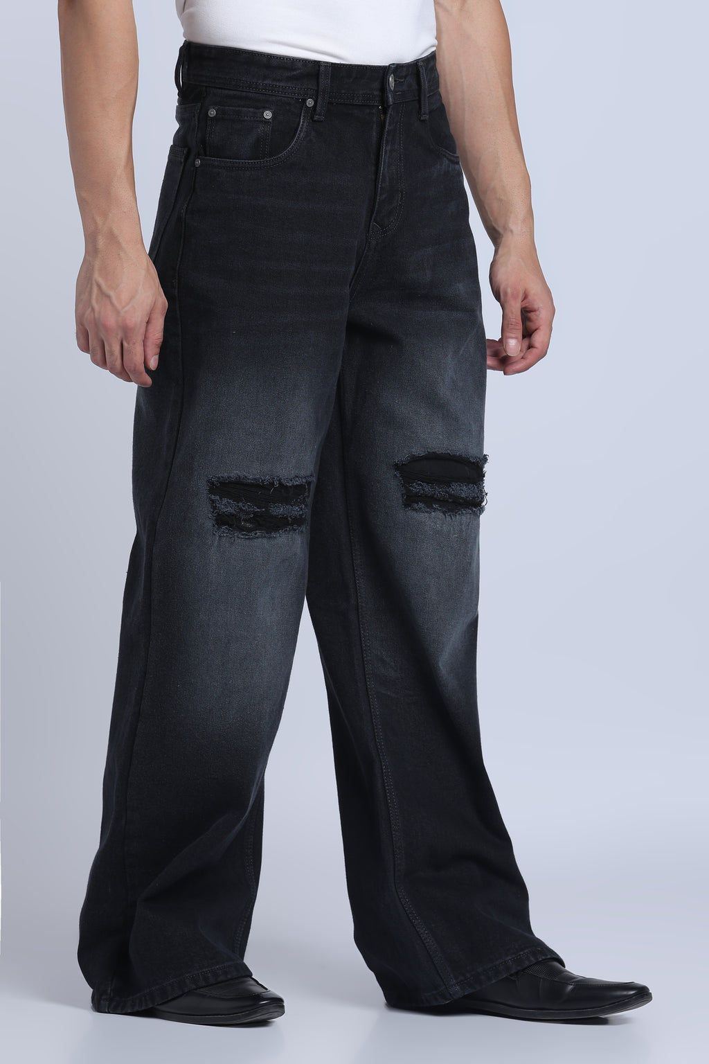 Hillover Men’s Black Ripped Wide Leg