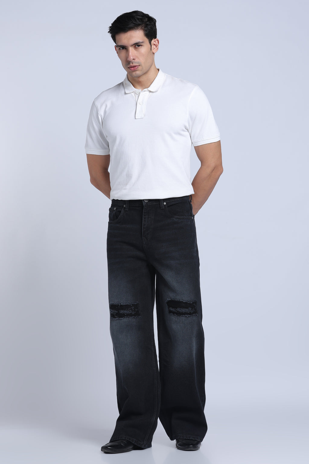 Hillover Men’s Black Ripped Wide Leg