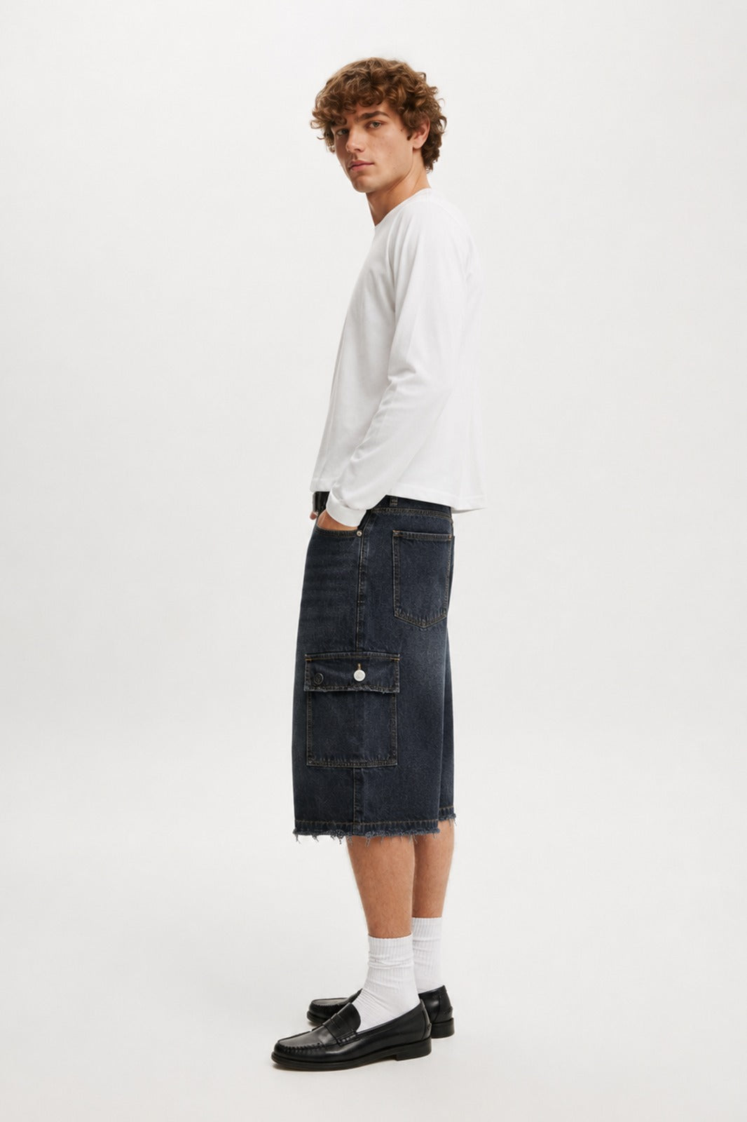 Hillover Essential Long Sleeve Tee & Relaxed Denim Shorts Set